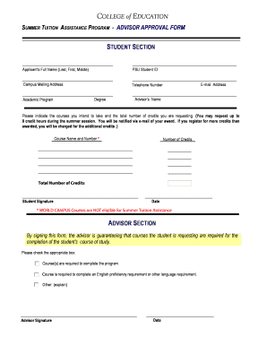 Summer Tuition Assistance Program Application