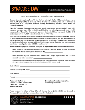 Cost of Attendance Adjustment Request for Student Health Insurance