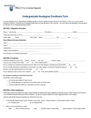 Undergraduate Nondegree Enrollment Form
