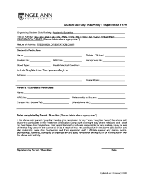 Student Activity Indemnity Registration Form
