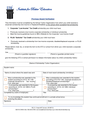 Arizona Scholarship Award Verification Form