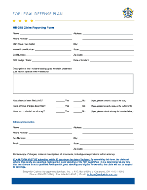 HR-218 Claim Reporting Form