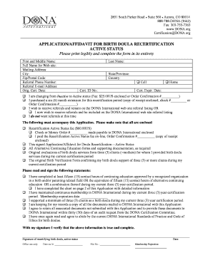 Application/Affidavit for Birth Doula Recertification