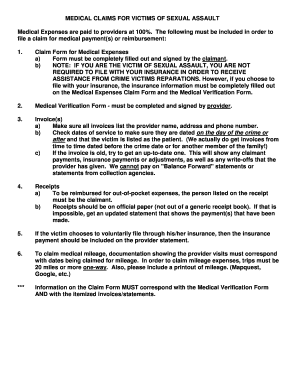 Medical Expenses Claim Form for Sexual Assault Victims
