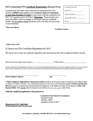 2013 Connecticut CPA Certificate Registration Renewal Form