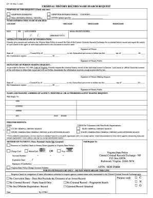 Virginia Criminal History Record Name Search Request