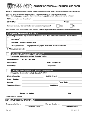 Change of Personal Particulars Form