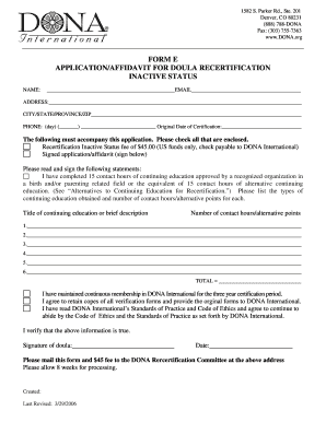 DONA Doula Recertification Application