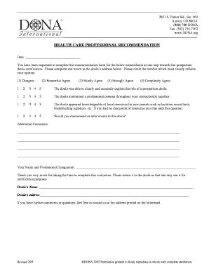 Health Care Professional Recommendation Form