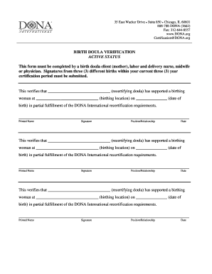 Birth Doula Verification Form