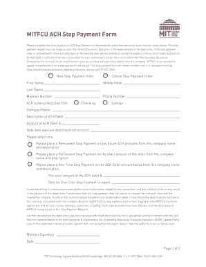 MITFCU ACH Stop Payment Form