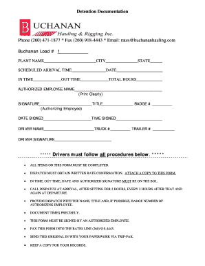 Detention Documentation Form