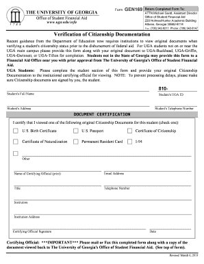Verification of Citizenship Documentation Form