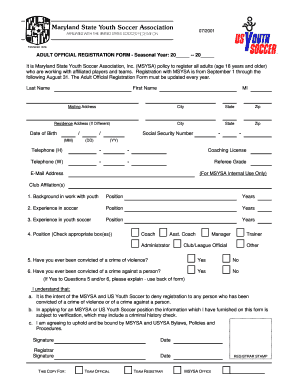 Adult Official Registration Form