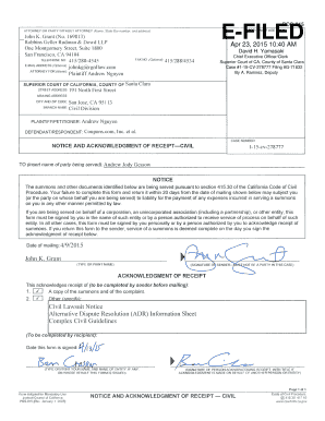 California Civil Notice and Acknowledgment of Receipt