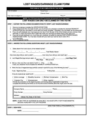 Lost Wages/Earnings Claim Form