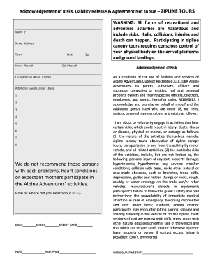 Zipline Tour Liability Release Form