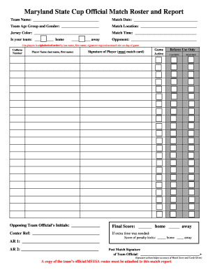 Maryland State Cup Official Match Roster and Report