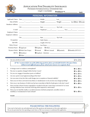 Application For Disability Insurance