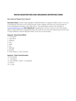 MSYSA Registration and Insurance Reporting Form