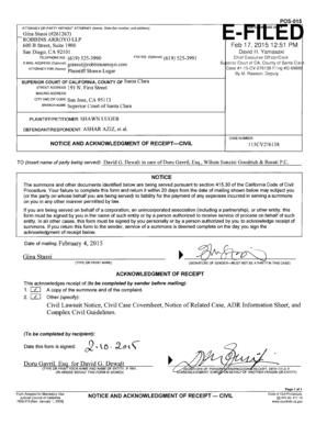 California Notice and Acknowledgment of Receipt - Civil