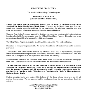 Subsequent Claim Form for Abitibi/ABTco Siding