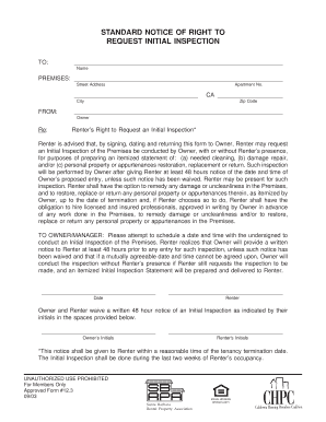 Renter's Right to Request Initial Inspection Form