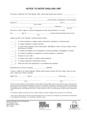 California Notice to Enter Dwelling Unit