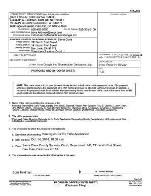 Proposed Order Cover Sheet
