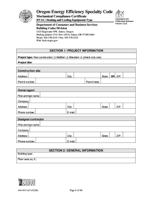 Oregon Energy Efficiency Mechanical Compliance Certificate