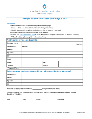VHL Genetics Bird Sample Submission Form