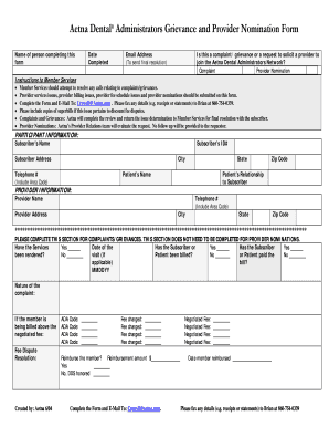 Aetna Dental Grievance and Provider Nomination Form