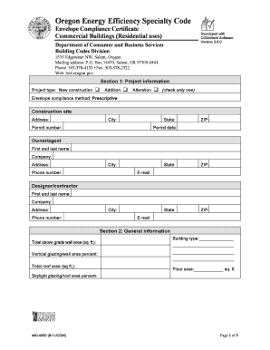 Oregon Energy Efficiency Envelope Compliance Certificate