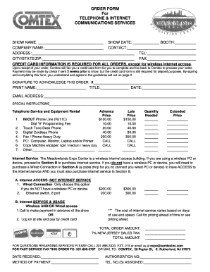 Order Form for Telephone and Internet Communications Services