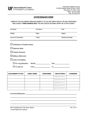 International Student Letter Request Form