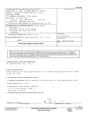 Proposed Order Cover Sheet