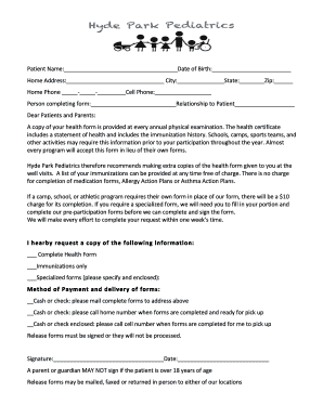 Patient Health Form Request