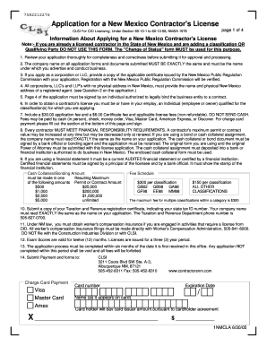 New Mexico Contractor's License Application