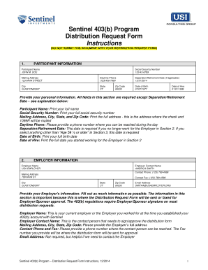 Sentinel 403(b) Distribution Request Form