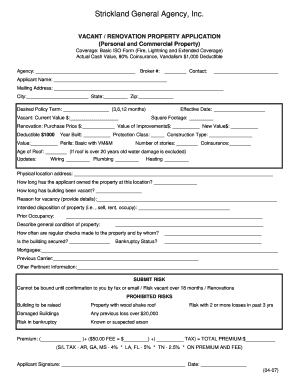 Vacant Property Insurance Application