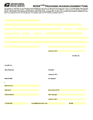 NCOALink Processing Acknowledgement Form