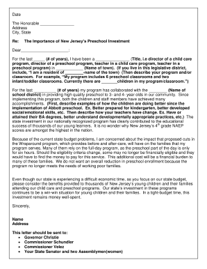 Letter to New Jersey Legislators on Preschool Investment