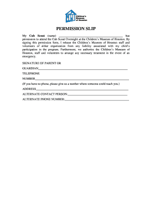 Cub Scout Overnight Permission Slip