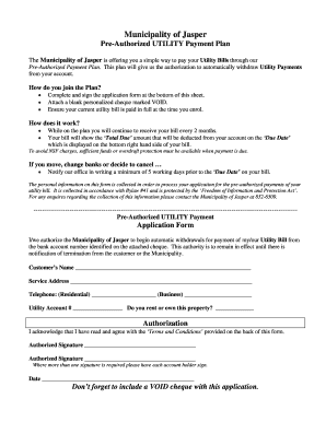 Municipality of Jasper Utility Payment Plan Application