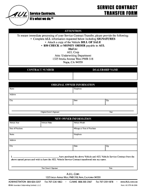 AUL Vehicle Service Contract Transfer Form