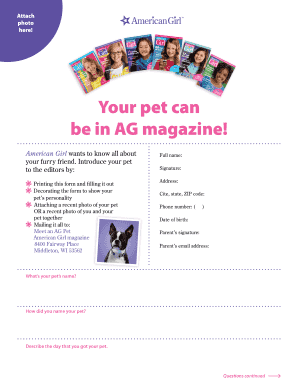 American Girl Pet Introduction Form