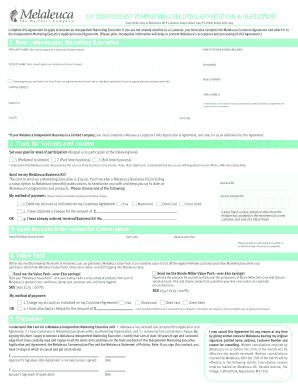 UK Independent Marketing Executive Application & Agreement