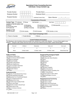 Specialized Crisis Counseling Services Contact Log