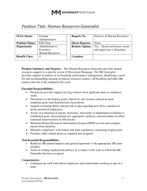 Human Resources Generalist Job Description