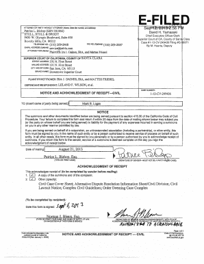 California Notice and Acknowledgment of Receipt - Civil